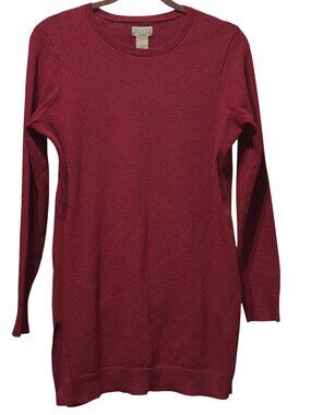 Duluth Trading Womens Long Tunic Pullover Knit Sweater Size L Red Coolmax Blend
